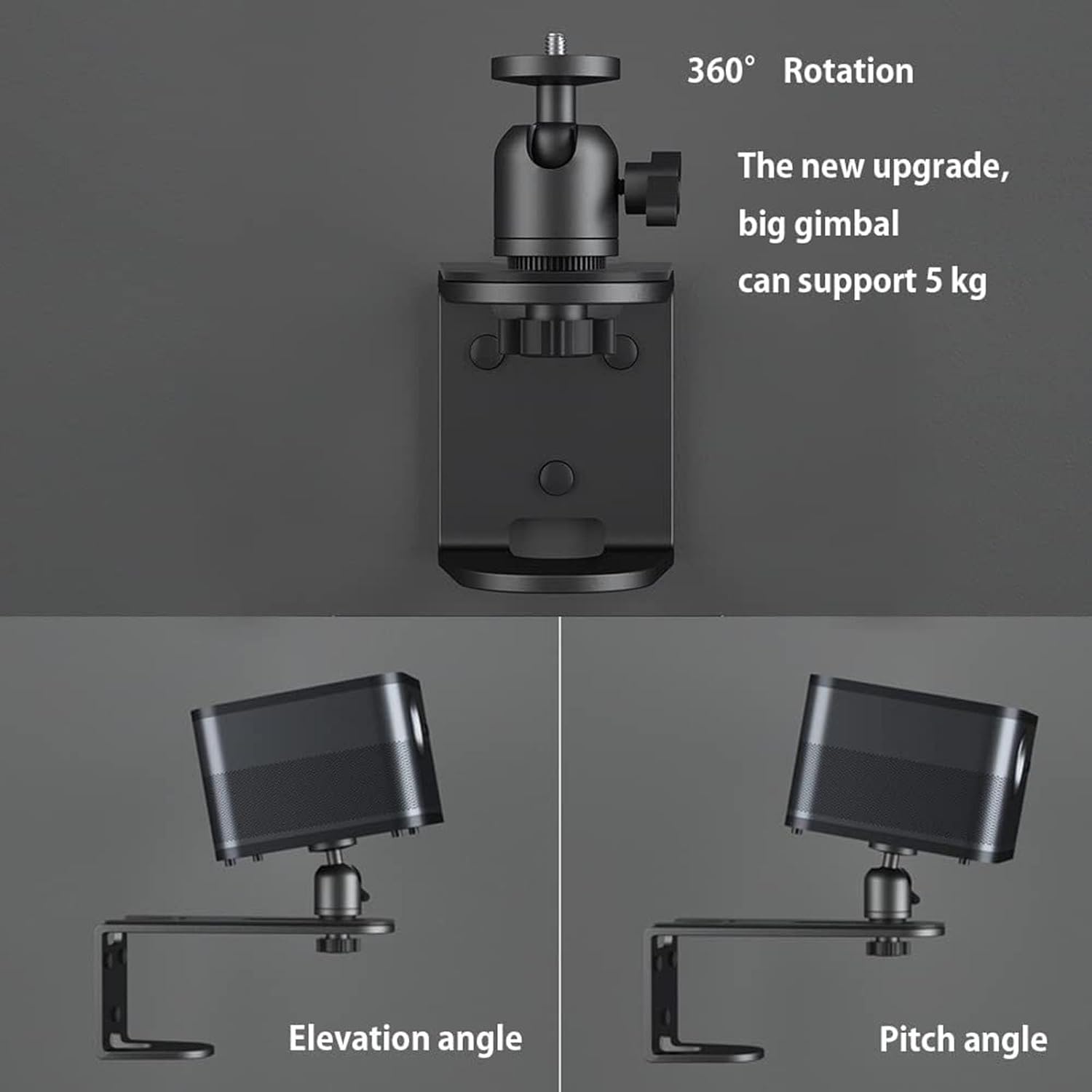 Adjustable Projector Wall Mount Set, Universal Bracket for Projector Hanger Mounting 1/4" Screw, Mini Projectors Suspension Bracket Wall Mount Inverted Rack Tray 360 Degree Rotating image 5