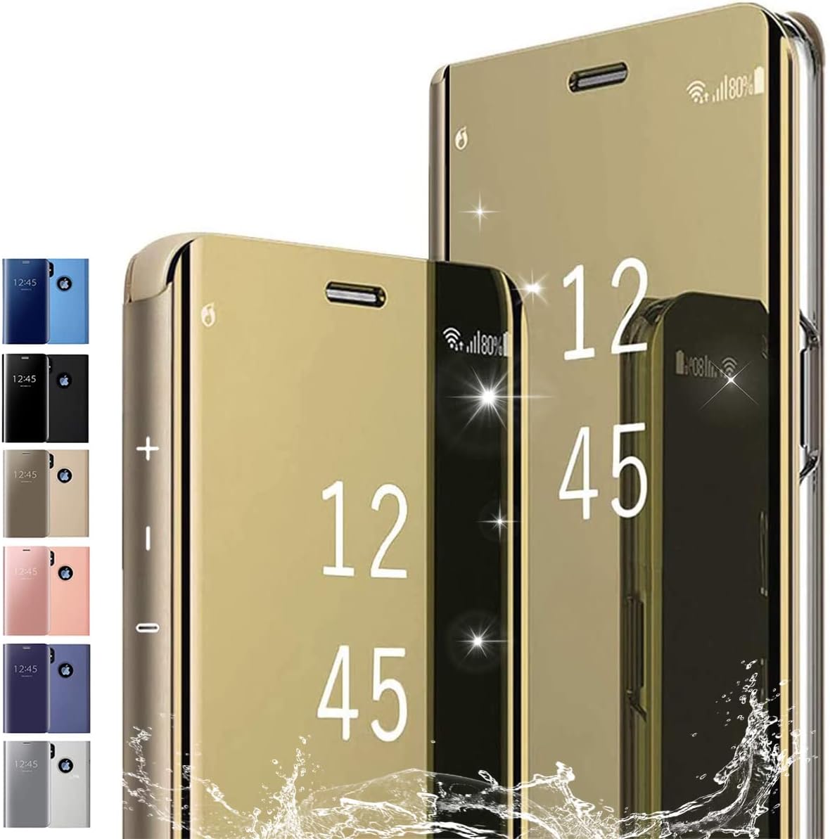 Case for Oppo A93 4G, Flip Plating Mirror Case with Stand Function,PC/PU Translucent Clear View Shockproof Phone Protective Case Cover for Oppo A93 4G, Gold