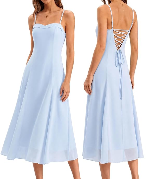 RIHOAS Wedding Guest Dresses for Women Chiffon Sleeveless Midi Dress Blue by RIHOAS - Used condition - US$40.59
