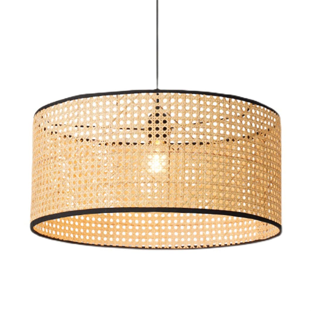 SYAXVOM Hand Woven Beige Natural Wicker Pendant Light with Metal Basket Ceiling Chandelier for Kitchen Island and Bedroom