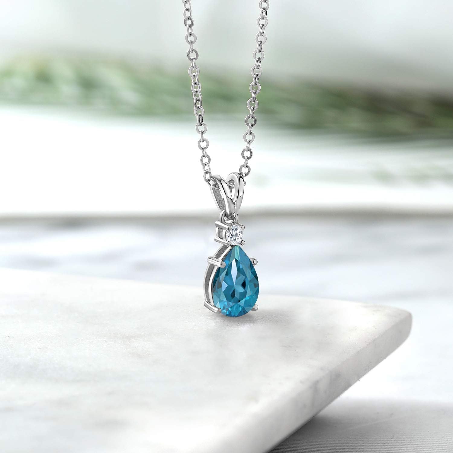 Gem Stone King 925 Sterling Silver London Blue Topaz and White Topaz Pendant Necklace For Women (1.71 Cttw, Gemstone November Birthstone, Pear Shape 9X6MM, with 18 inch Chain) - Image 4