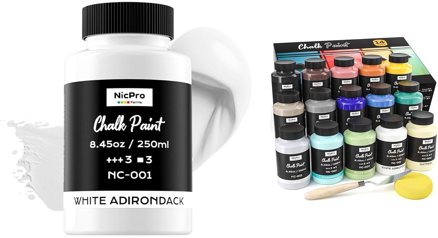 Nicpro 14 Colors Chalk Paint Set with Wax & All-in-One White Chalk Paint for Furniture