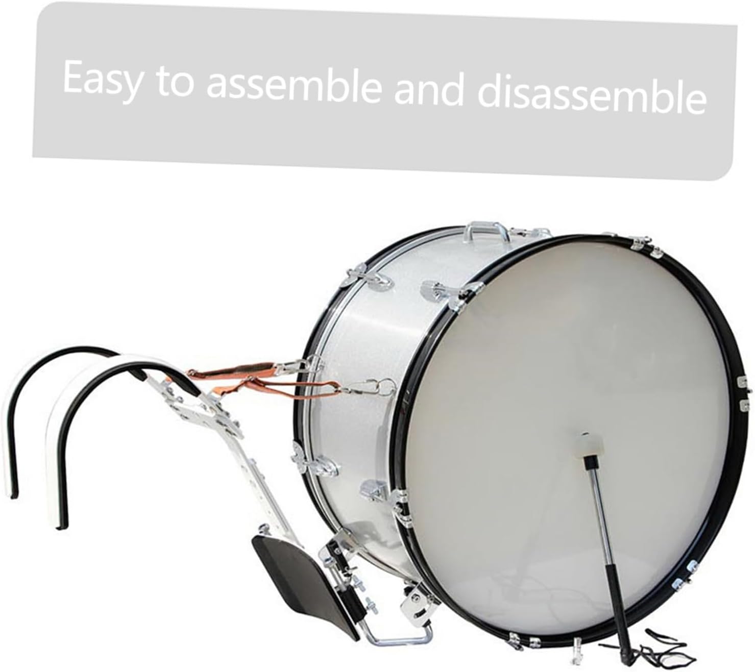 HEMOTON Snare Drum Holder Shoulder Strap Aluminum Alloy Marching Drum Carrier and Easy to Carry (white)