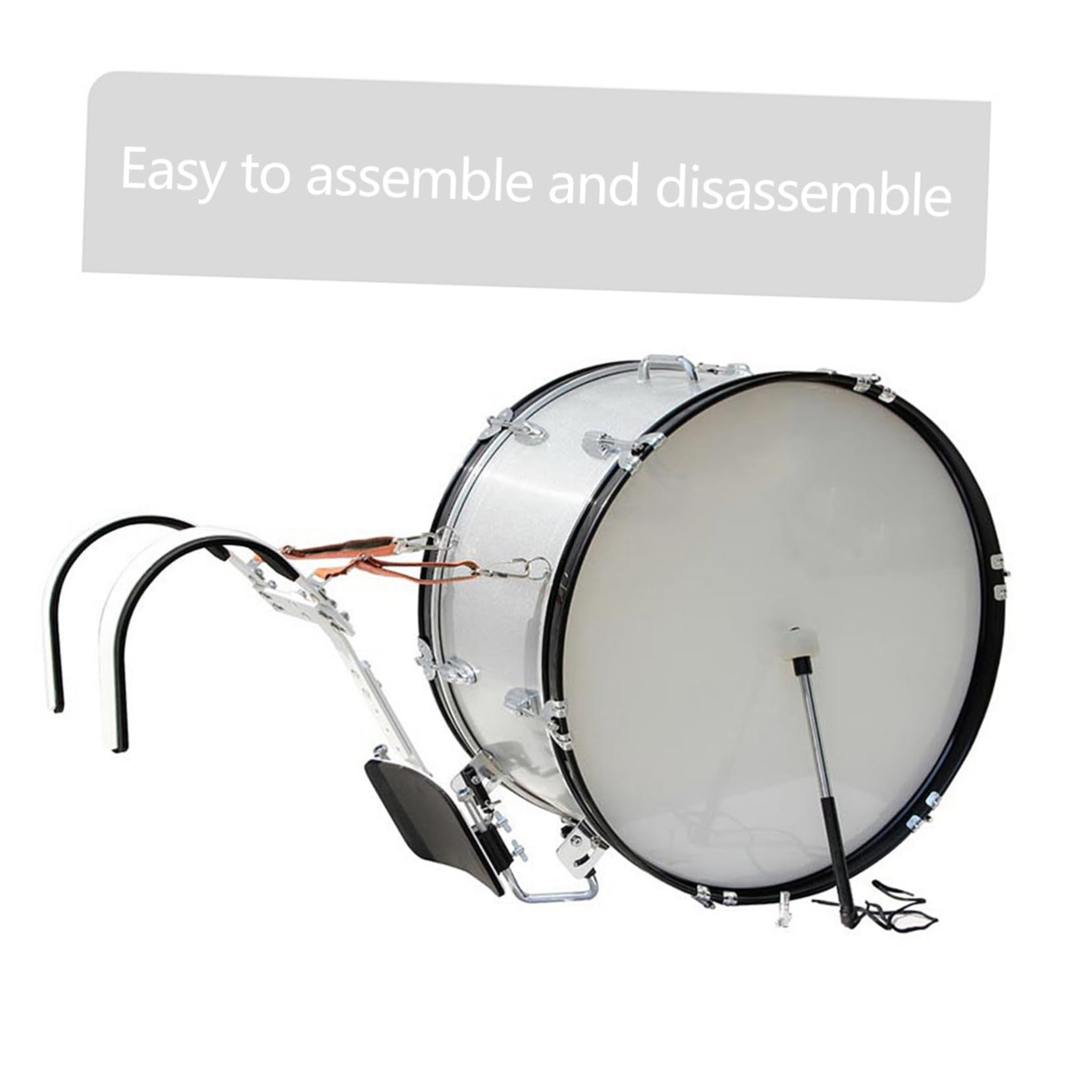 Verstellbarer Snare Drum Carrier mit Weißem Schultergurt aus Aluminiumlegierung Leicht und Einfach zu Montieren Zubehör für Trommel Groß und Marching Band