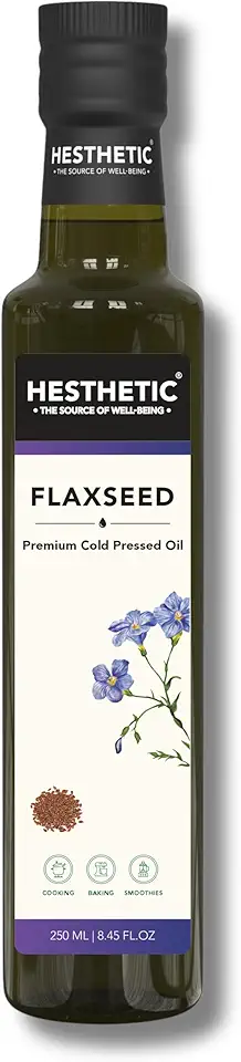 HESTHETIC Virgin Cold Pressed Flaxseed (Alsi) Oil | 100% Pure & Natural - 250 ml | Glass Bottle