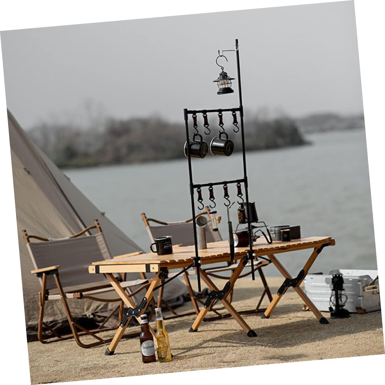 KOMBIUDA Camping Desktop Light Stand Storage Rack Storage Rack Hanging Outdoor Supplies