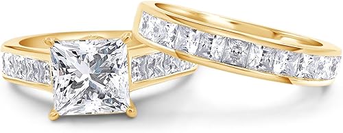 Miniatura 5 de Juego de anillos de novia de 3 a 4 quilates, 0.276 in, corte princesa, creado en laboratorio, moissanita, anillo de compromiso nupcial para mujer,