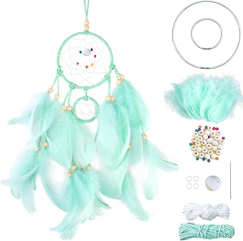 BigOtters Kit de anillos atrapasueños, bricolaje atrapasueños para niños, hecho a mano, red circular de plumas nativos americanos para guardería,