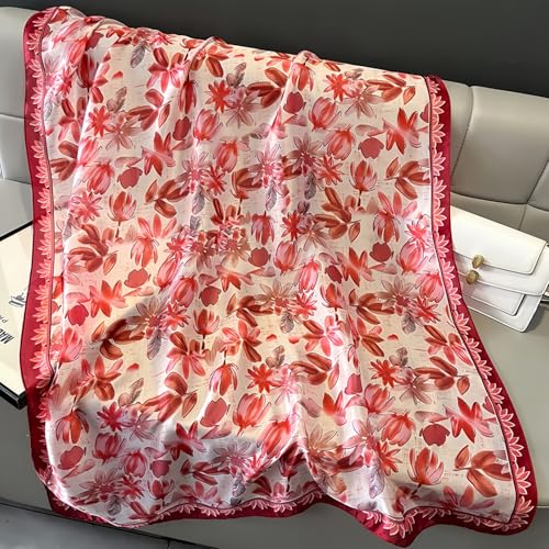 MINIDORA Silk Feeling Lightweight Scarves for Women Long Elegant Floral Pattern Head Wrap Shawls3