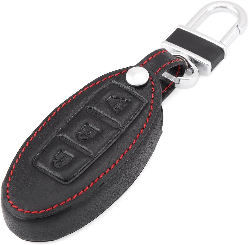 AndyGo Leather Key Fob Case Cover For Nissan Pathfinder Versa Juke 370Z Murano Rogue X-Trail Qashqai Tidda Livida 3 Button Remote Key Fob New