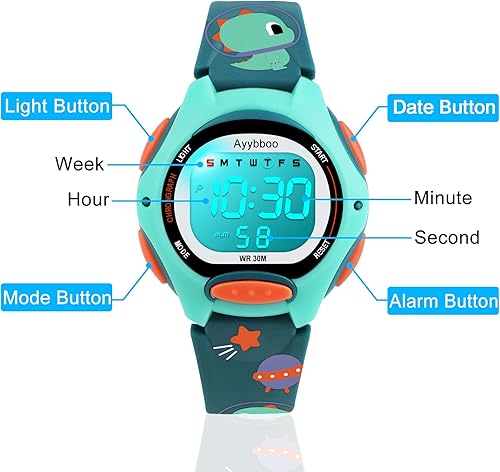 Miniatura 5 de Kids Watch Digital with Cartoon Band, Colorful LED Lights 30M Waterproof, Alarm Clock, Sport Watch with Stopwatch, Cute Child Presents for Girls