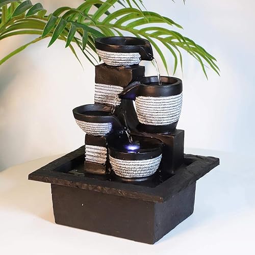 Ferrisland Tabletop Water Fountain Indoor - Cascading Soothing Flowing Water & LED Lighted Waterfall Fountains Zen Relaxation Meditation Fountains for Office Home Décor Gift