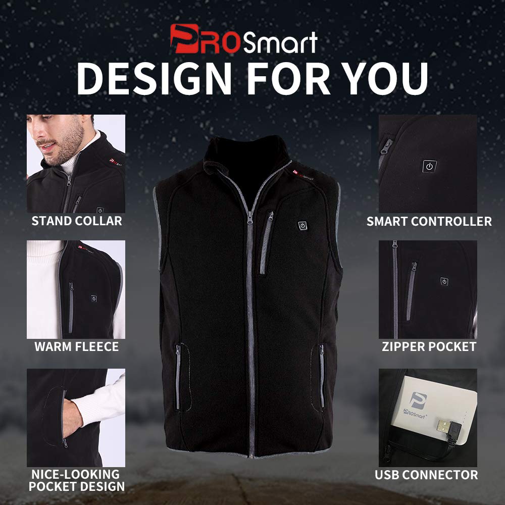 PROSmart Gilet Riscaldato Pile Polare Leggero Gilet di Riscaldamento con Batteria USB, Unisex