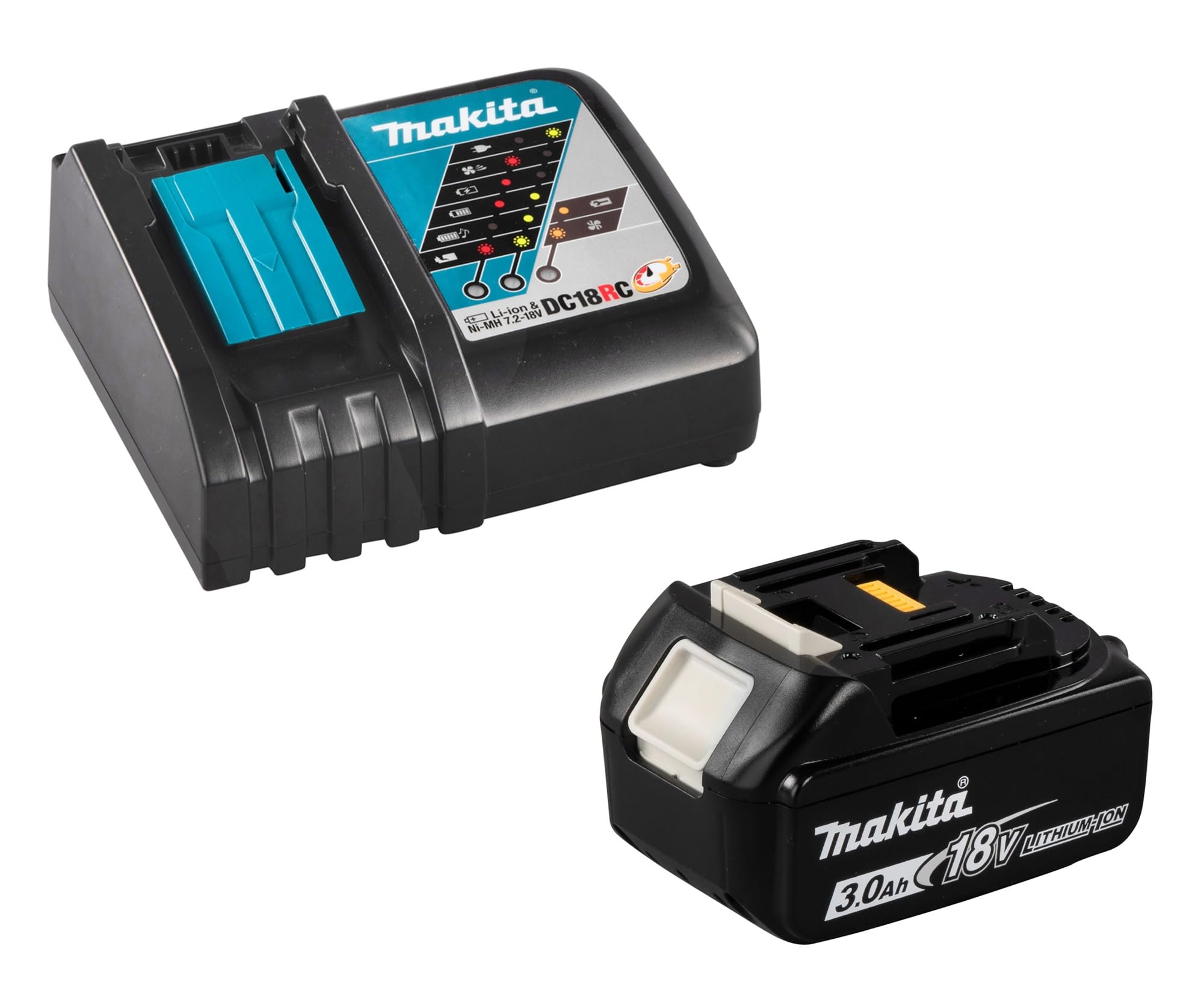 Makita BL1830B 197599-5 Kit de batería de 18V 3.0Ah y Cargador DC18RC 195584-2