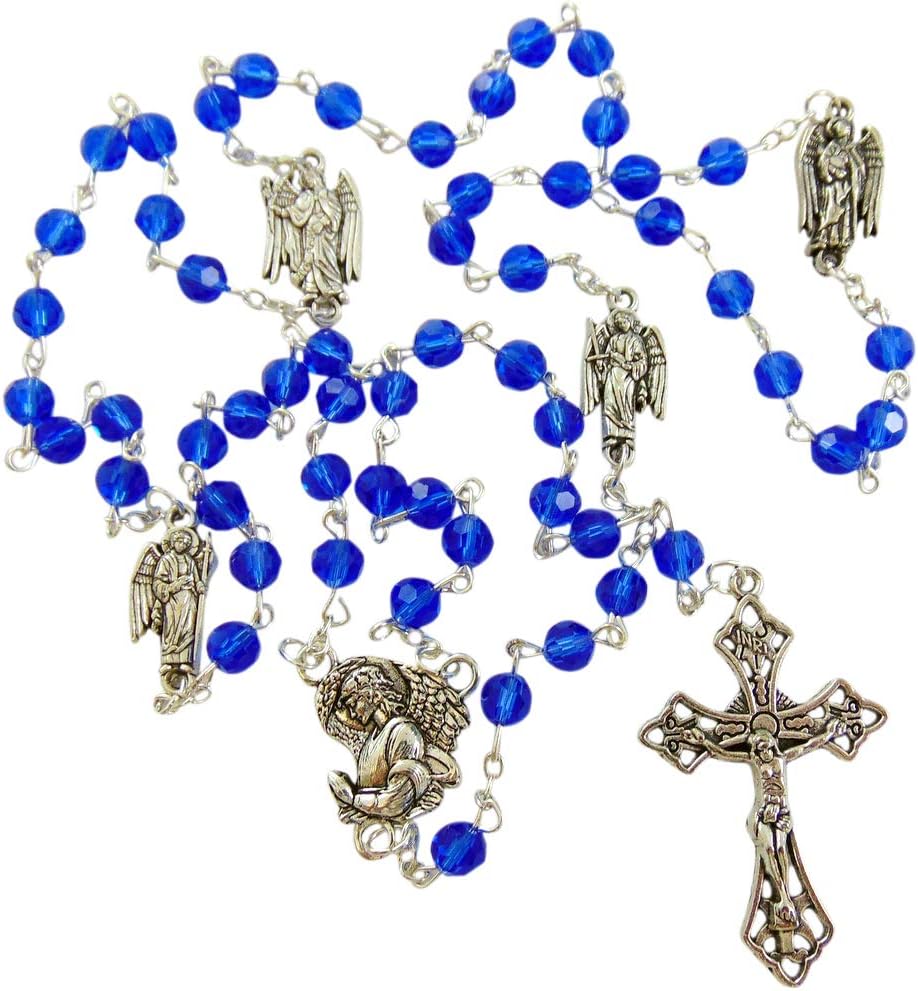 Westmon Works St Michael and the Archangels Rosary Glass Beads Metal Crucifix and Center with Prayer Card