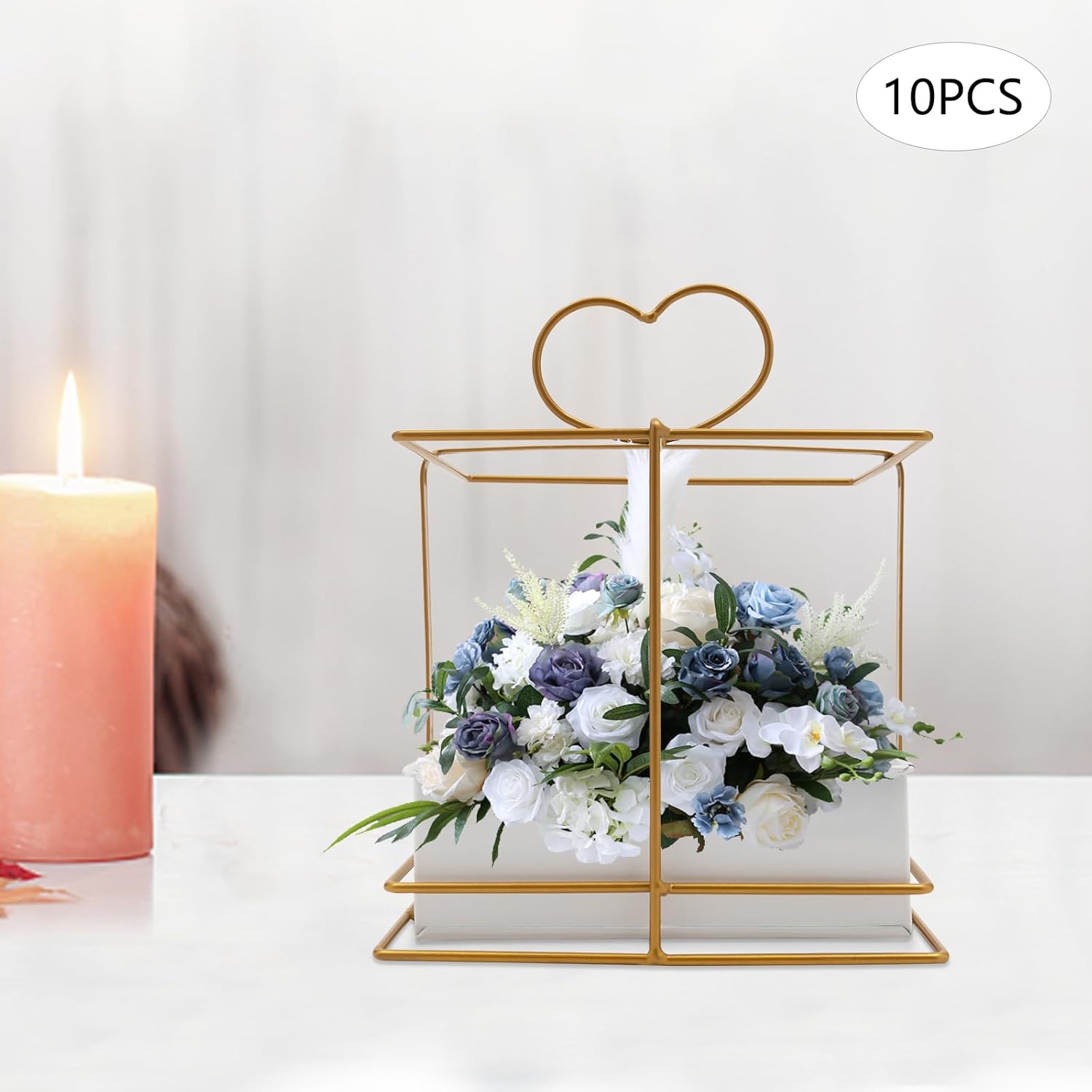 10PCs Metal Geometric Gold Centerpiece, Elegant Wedding Rack for Tables, Free Standing Vase for Weddings Party Decoration, Basket Wedding Flower Stand, Use for Special Event (Square)