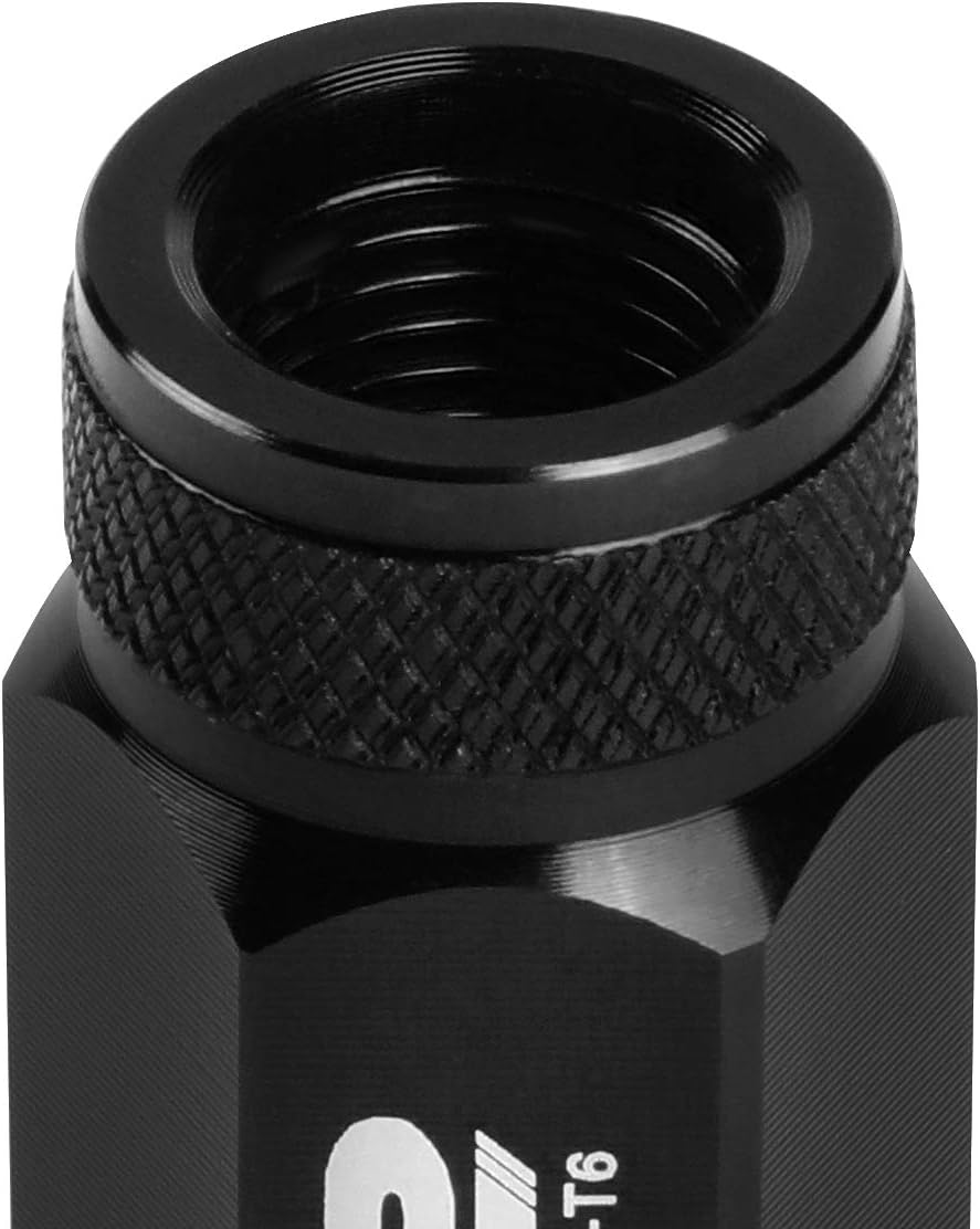 J2 Engineering LN-T7-021-125-BK 20Pcs M12 x 1.25 7075-T6 Aluminum 50mm Open-End Lug Nut w/Socket Adapter (Black)