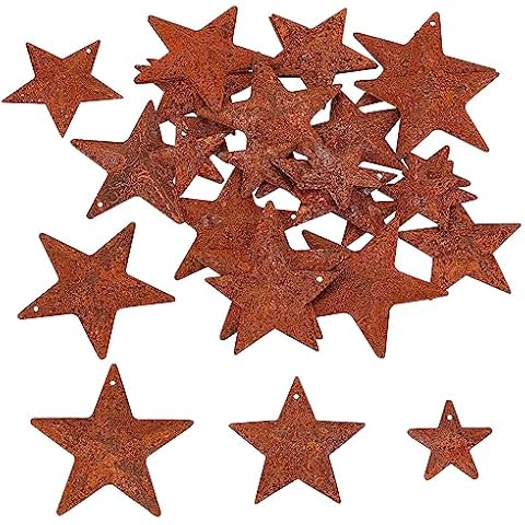 GORGECRAFT 30PCS 3 Sizes Metal Rusty Barn Star 1 Inch 1.5 Inch 2 Inch Mini Hanging Star Antique Primitives Rustic Country Tin Steel Stars Accents for DIY Crafts Vintage Farmhouse Home Door Wall Decor Cover