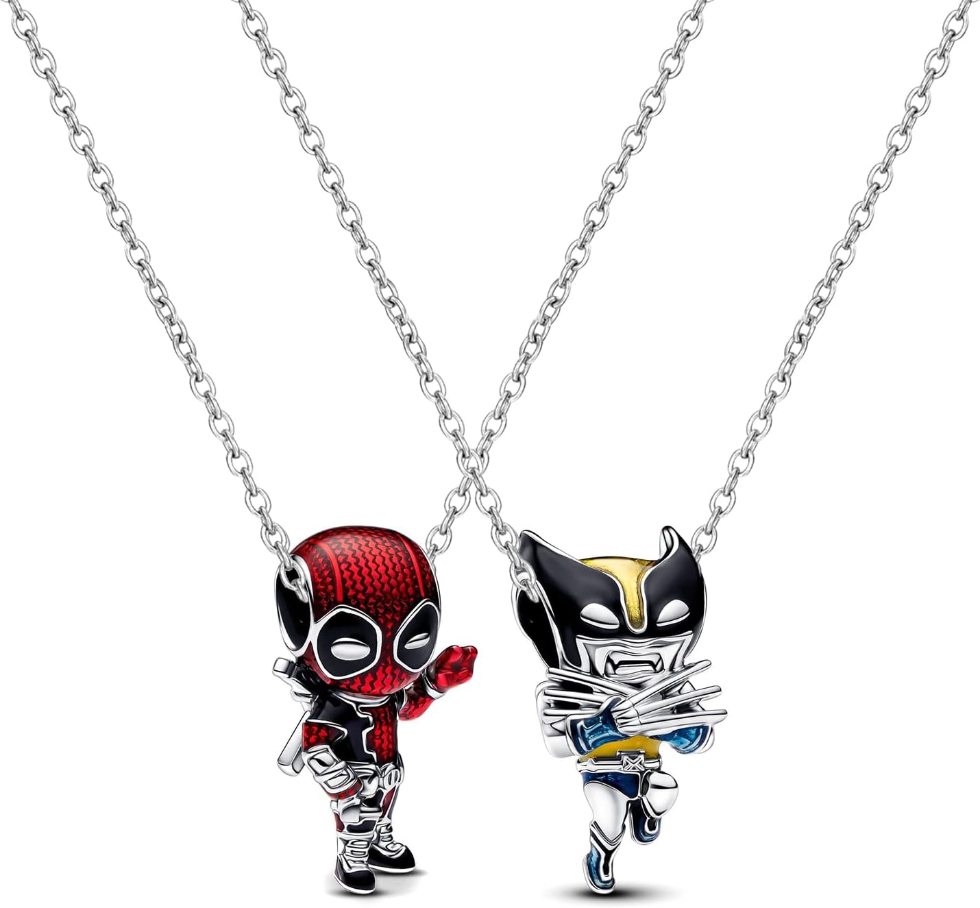 2 PCS Deadpl and Wolvers Necklace Set, Superhero Series Best Friend Necklace, BFF Friendship Necklaces for 2, Non-Tarnished Cable Chain with Sliding Clasp for Adjustable Sizes, Gift for Men, Women,