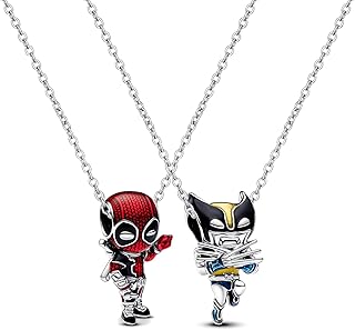 2 PCS Deadpl and Wolvers Necklace Set, Superhero Series Best Friend Necklace, BFF Friendship Necklaces for 2, Non-Tarnished Cable Chain with Sliding Clasp for Adjustable Sizes, Gift for Men, Women