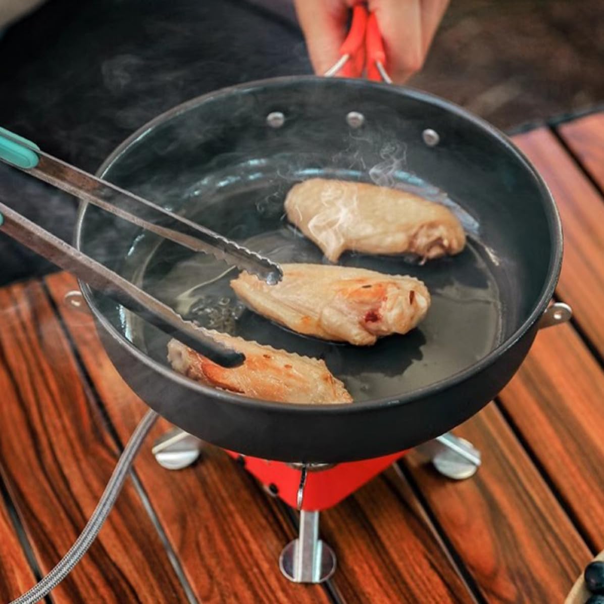 Portable Foldable Camping Stove for Outdoor Cooking, Red Metal