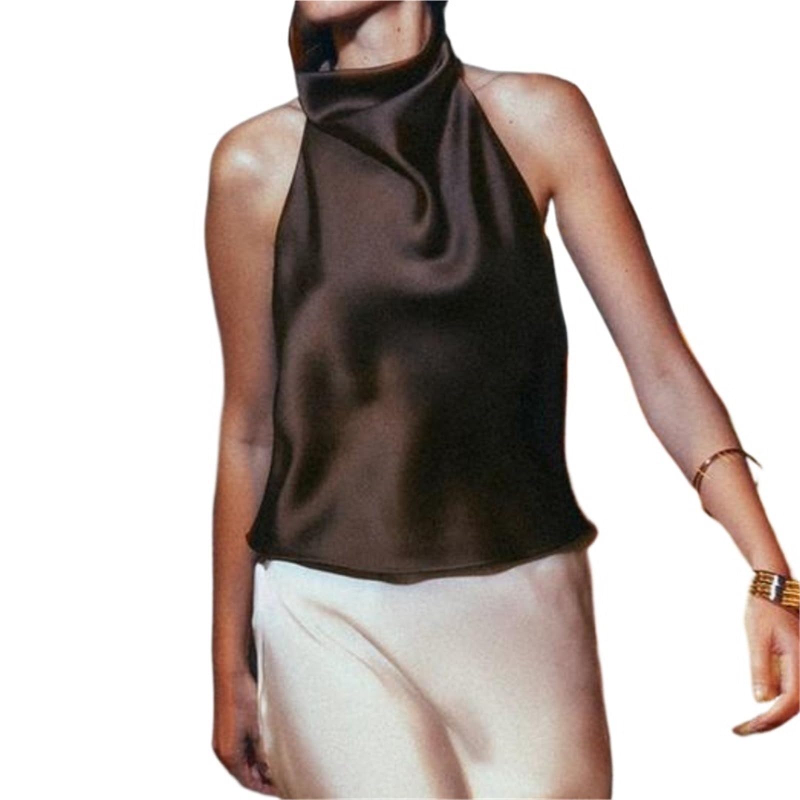 Top Corto con Cuello Halter y Espalda Descubierta Slip de satén
