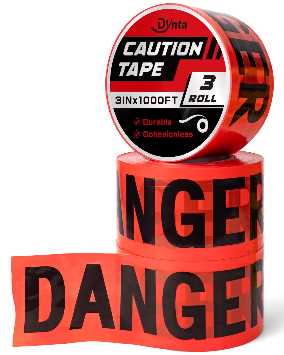 Dynta Caution Tape 3 Pack 3 in x 1000 Ft Caution Tape Roll Red, Tear Resistant Danger Tapes Bulk for Halloween Party Decorations, Safety, Warning,