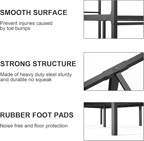 Miniatura 5 de REGOSS Base de cama de metal Queen con cabecero, marco de cama de metal resistente de 11 pulgadas con correa de almacenamiento y antideslizante,
