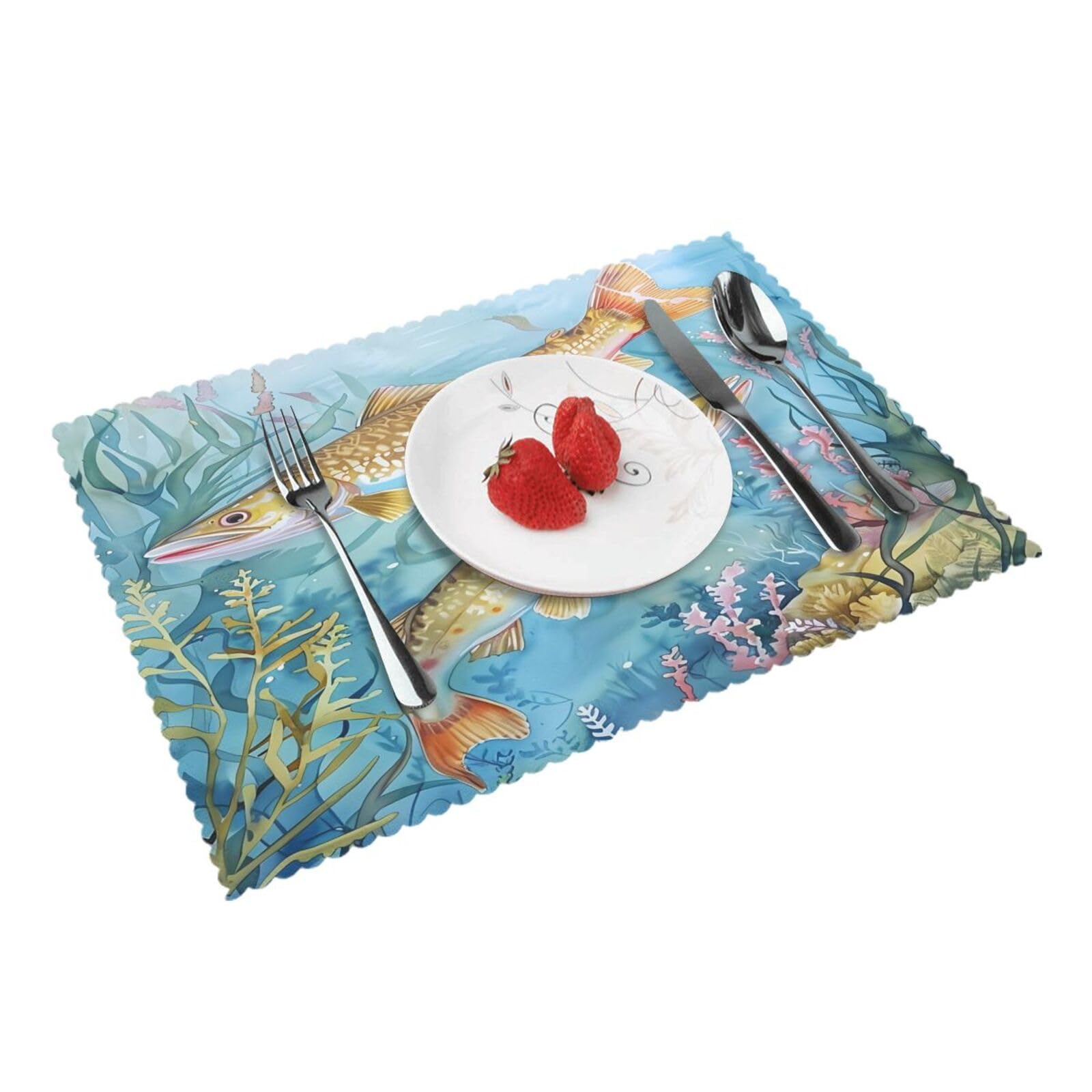 Ocean Fish Placemats Set of 4 Print Table Mats Place Mats Table Decor for Kitchen Dining 12X18 in