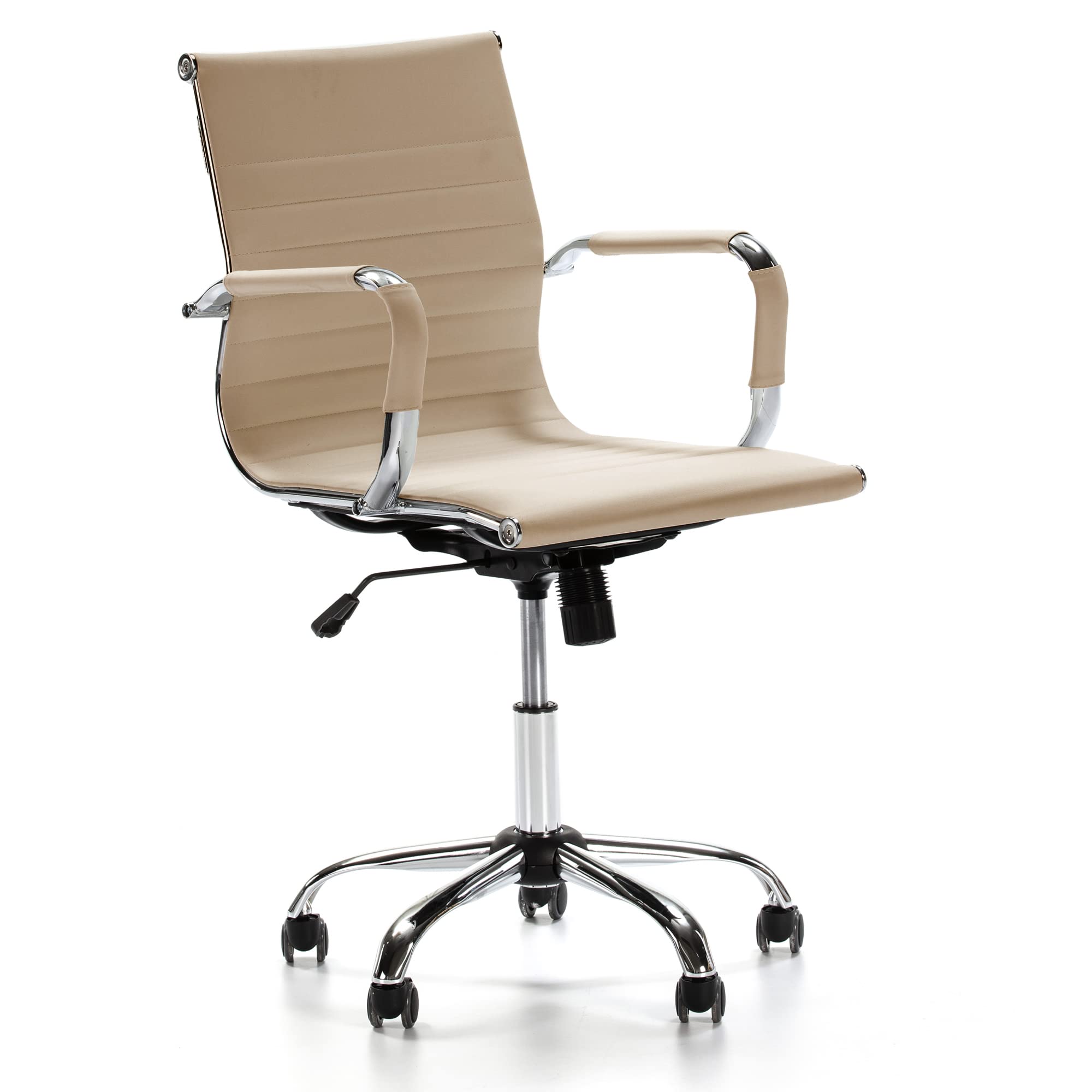 VS Venta-stock Sillón de Oficina Croma reclinable Taupe, Piel sintética, Silla ejecutiva con reposabrazos y conjín engrosados, Altura Ajustable, Diseño ergonómico