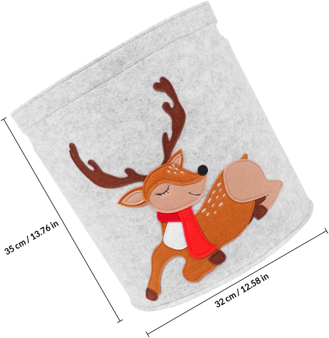 1pc Christmas Cartoon Storage Bucket Thickened Felt Toys Container for Boys and Girls for Home Storage and Decoration Grey