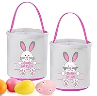 Vista 12 de Cestas de Pascua personalizadas para niños y niñas, paquete de 2, cesta de conejo de Pascua Touber para regalos, cesta de Pascua personalizada