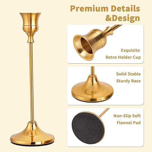 Miniatura 2 de Portavelas de oro cónico 3 piezas portavelas para decoración del hogar, centro de mesa, boda, inauguración de la casa, festival