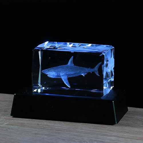 Miniatura 1 de Qianwei Regalos de tiburones con cristales 3D para los amantes de los tiburones, decoración de tiburón, figura de cristal de mandíbula de tiburón