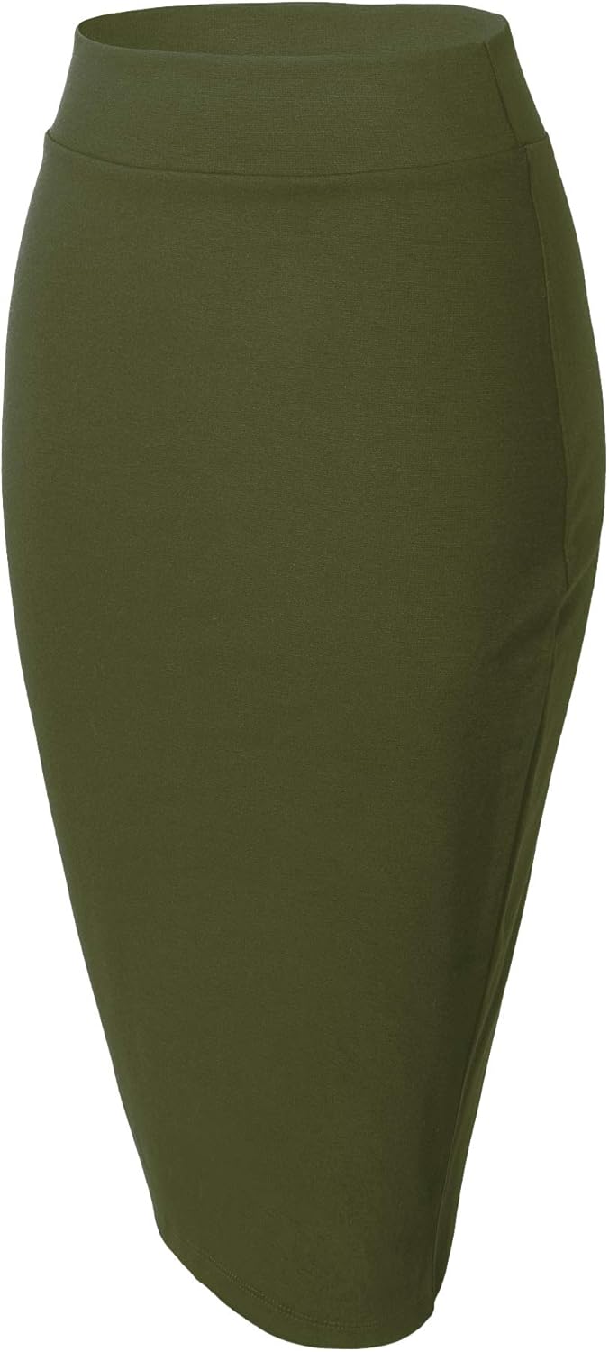 Urban CoCo Women's Elastic Waist Stretch Bodycon Midi Pencil Skirt - Image 3