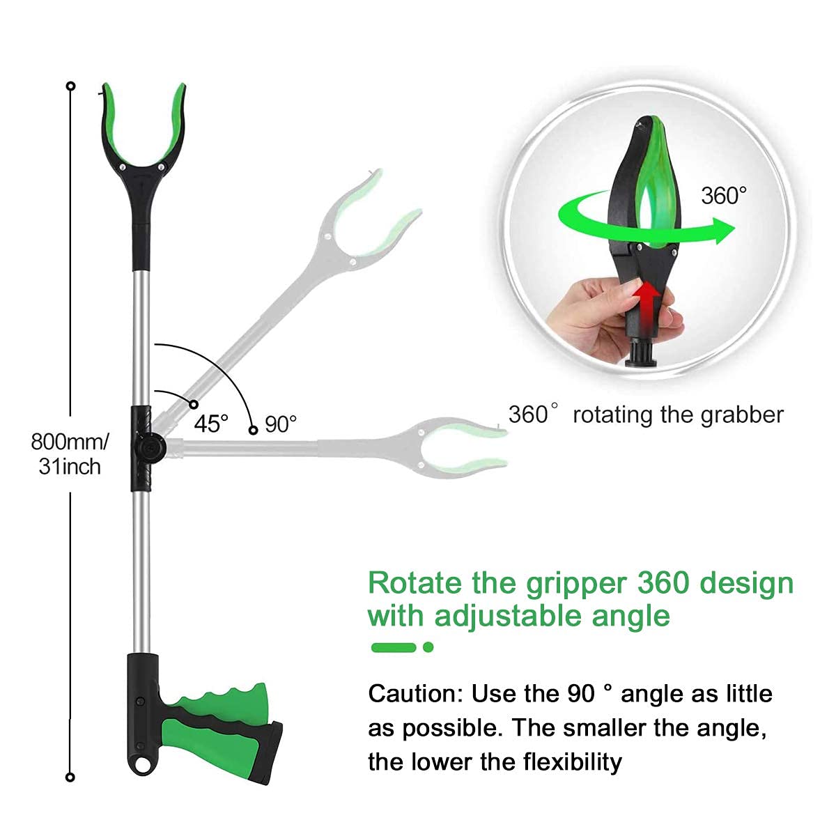 Tool, 31 Inch Foldable Litter Picker, 90° Rotating Head Reaching Assist Tool for Trash Pick Up, Arm Extension for Disabled