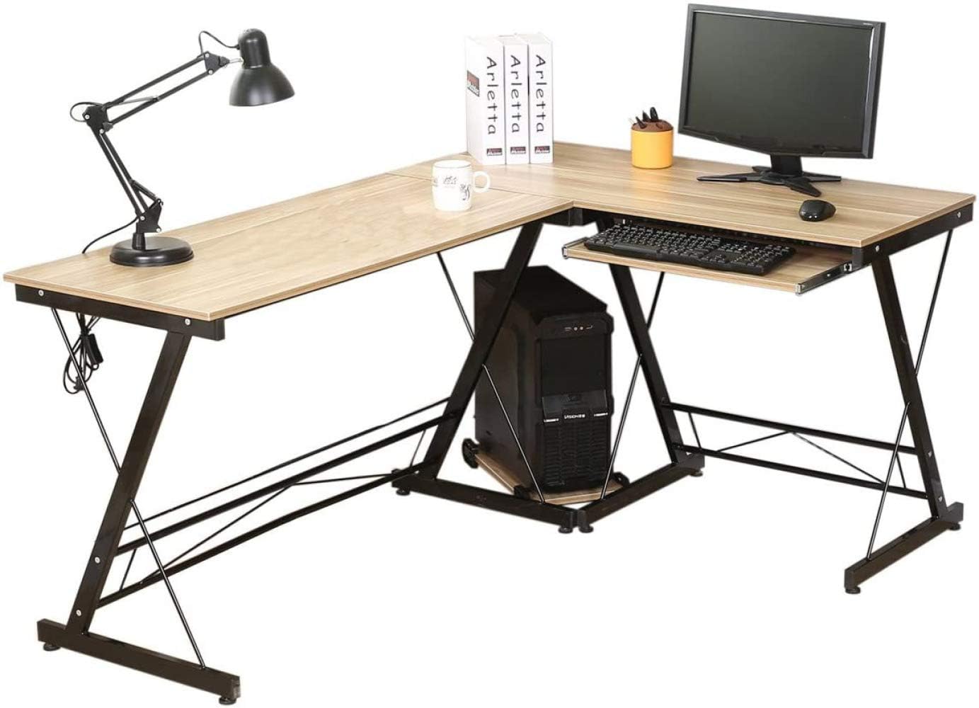 WLABCD Table Computer Desk L Shape Office Corner Table,Standing Combination Workbench Home Workstation Studio/Wood Color / 116×120×73cm