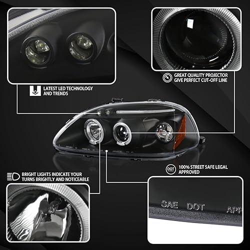 Miniatura 3 de AUTOZENSATION Compatible con faros delanteros Honda Civic 234DR 1996-1998, color negro, L + R Pair