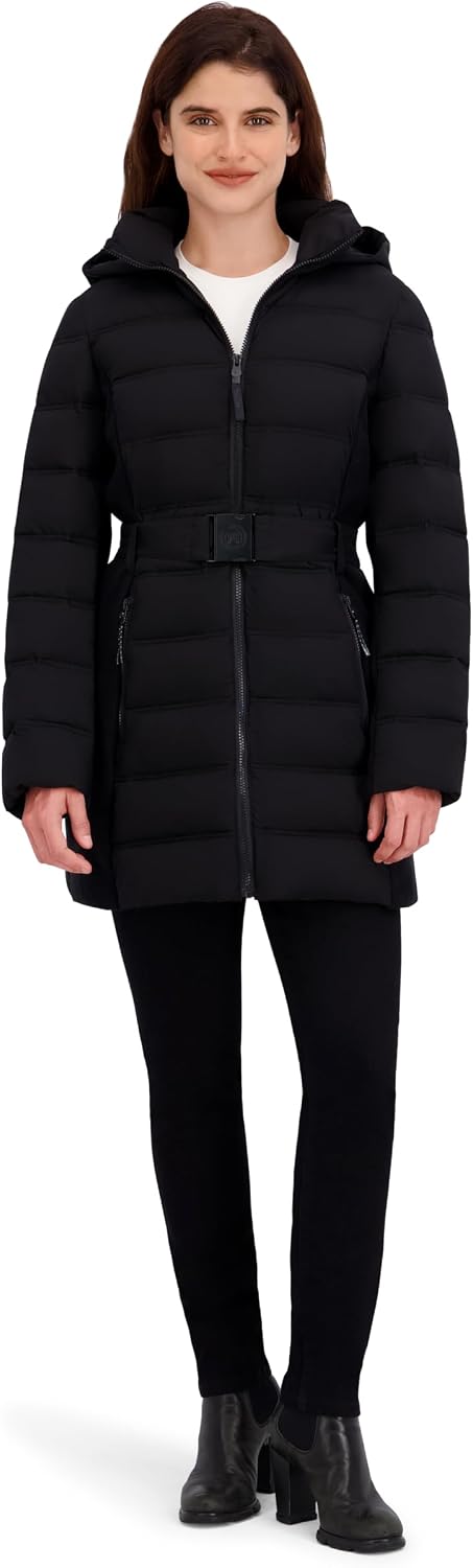 Nautica Women's Flex Fit Puffer Jacket – Winter Coat With Removable Hood Belted Waist