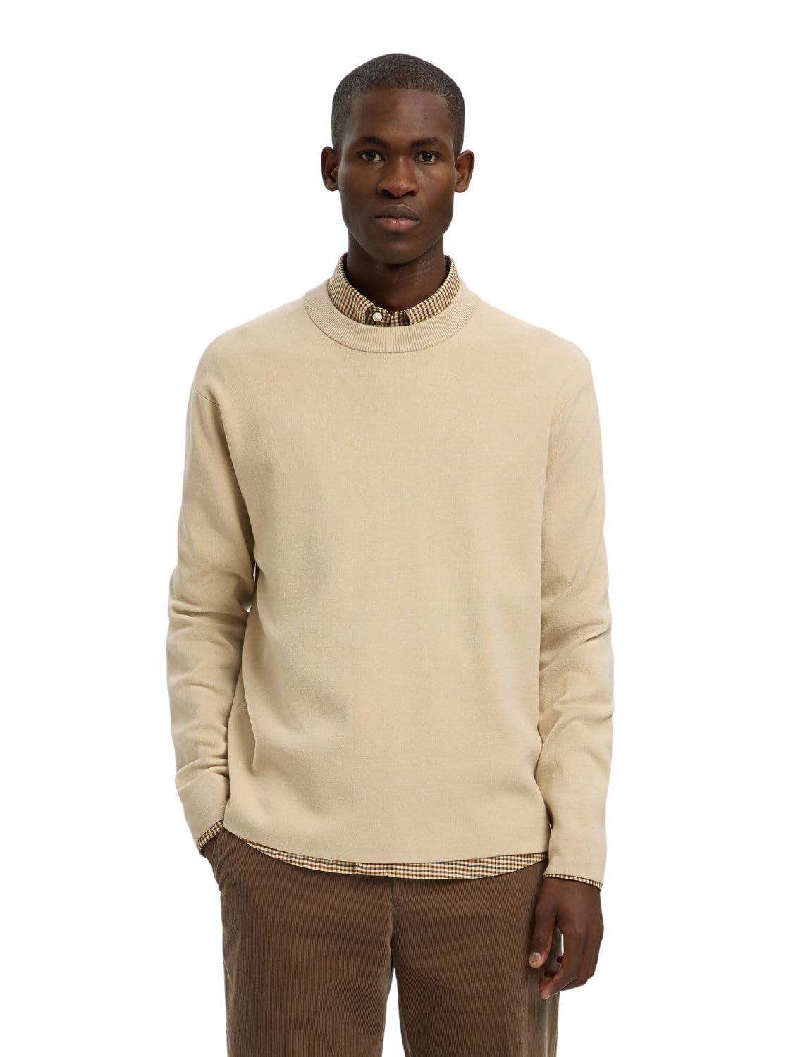 SELECTED MEN Slhteller Fn Relaxed Crew Neck Noos, Oatmeal, M
