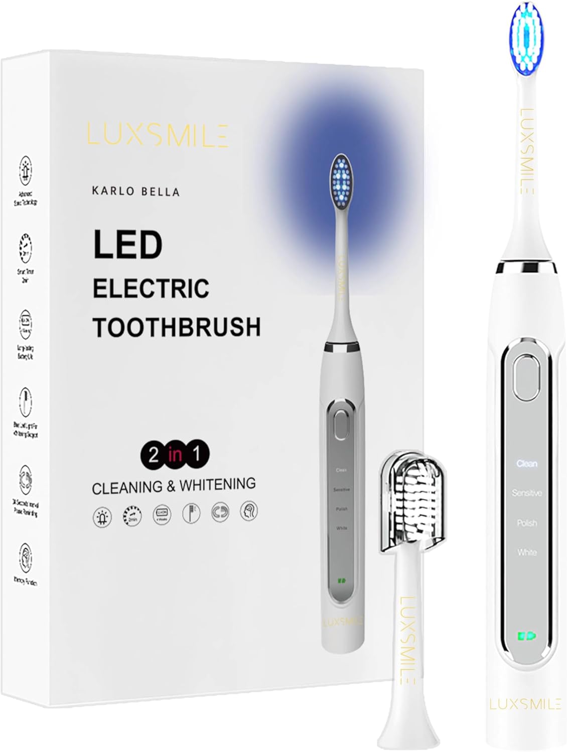 Amazon.com: LUXSMILE Sonic Electric Toothbrush w/LED Lighting (White ...
