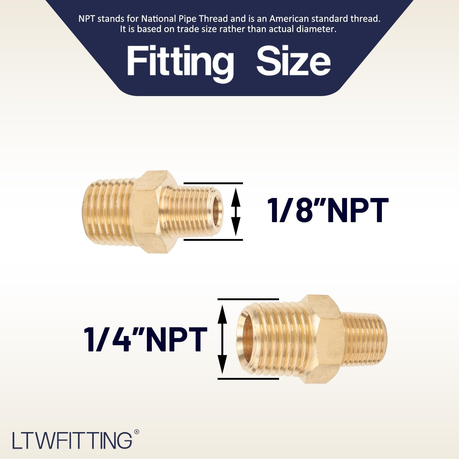 LTWFITTING Brass Pipe Hex Reducing Nipple Fitting 1/4-Inch x 1/8-Inch Male NPT(Pack of 5)