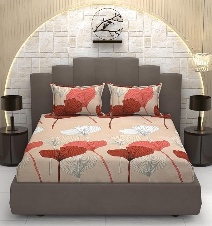 Premium Cotton Feel Glace Cotton 210 Tc Elastic Fitted Bedsheets with 2 Pillow Covers Double Bed with Corner Elastic Floral Pattren |Size-72X68+ 6 Inches Homes 3349-image-38