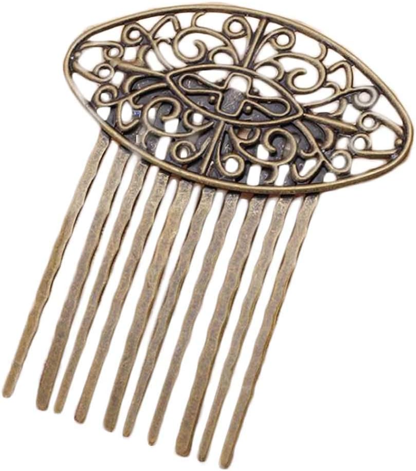 3個レトロブロンズ10歯サイドコームヘアクリップコームフラワーバイン巻雲金属ヘアピン装飾コーム