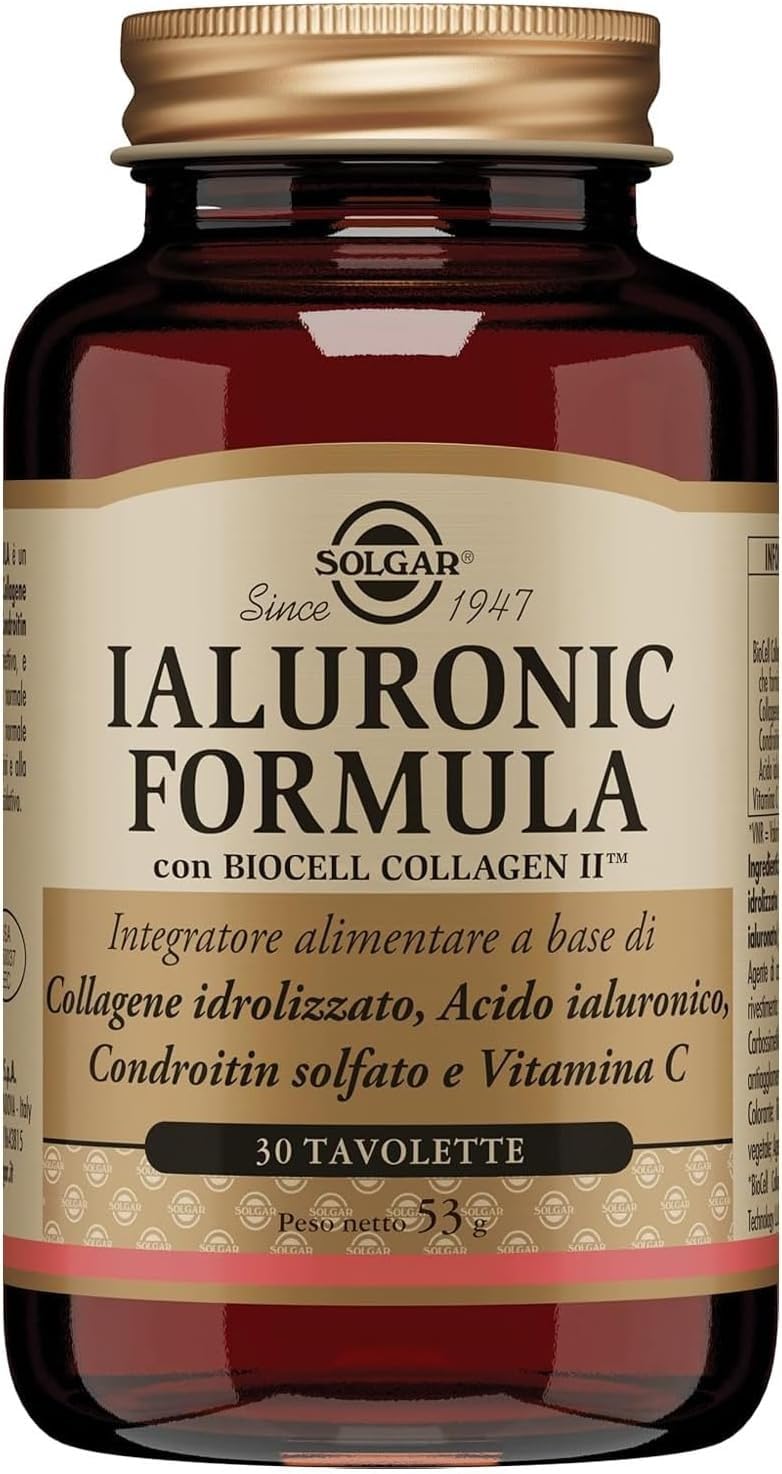 Solgar Ialuronic Formula, 30 tavolette - Integratore di collagene idrolizzato, condroitin solfato e acido ialuronico per pelle e articolazioni