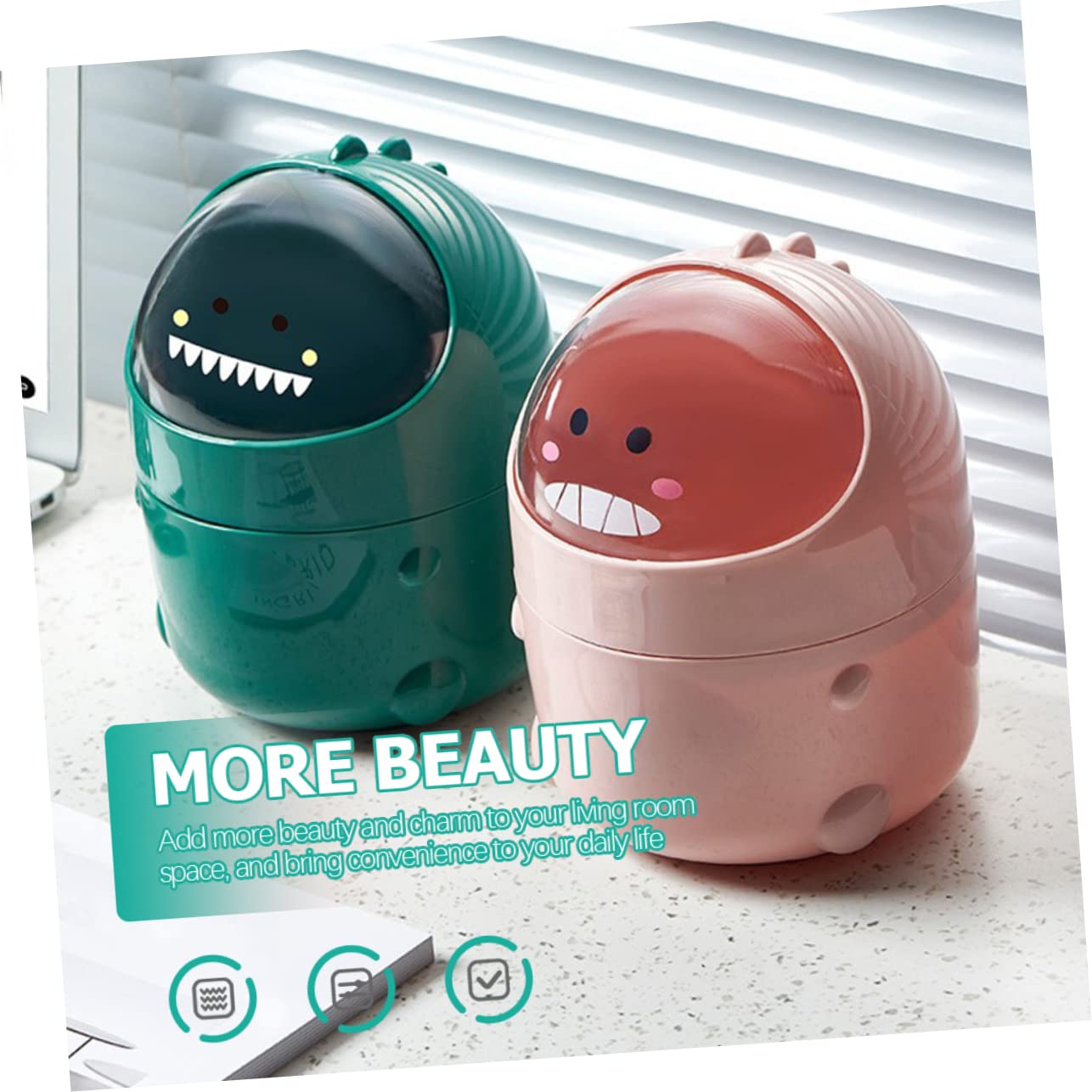 Mini Garbage Can Cartoon Dinosaur Shape Desktop Trash Can Small Waste Container for Home Office Boys and Girls Room Pp Material