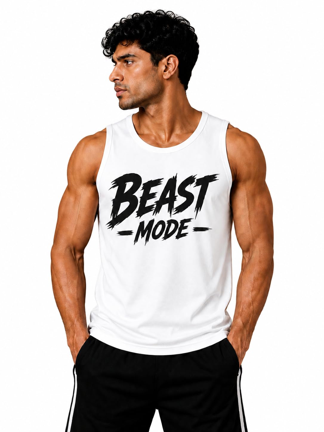 Men's Beast Mode Printed Sleeveless Gym Vest | Round Neck Gym Tank Top for Bodybuilding, Workout & Fitness-image-20