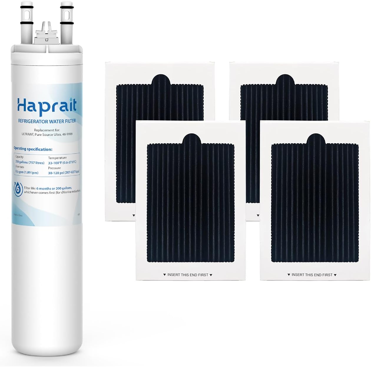 Haprait HP005 Replacement for ULTRAWF Water Filter 1 PC & PAULTRA Air Filter 4 PCS, Compatible with Pure Source Ultra, Kenmore 9999, 469999, 46-9999, A0094E28261