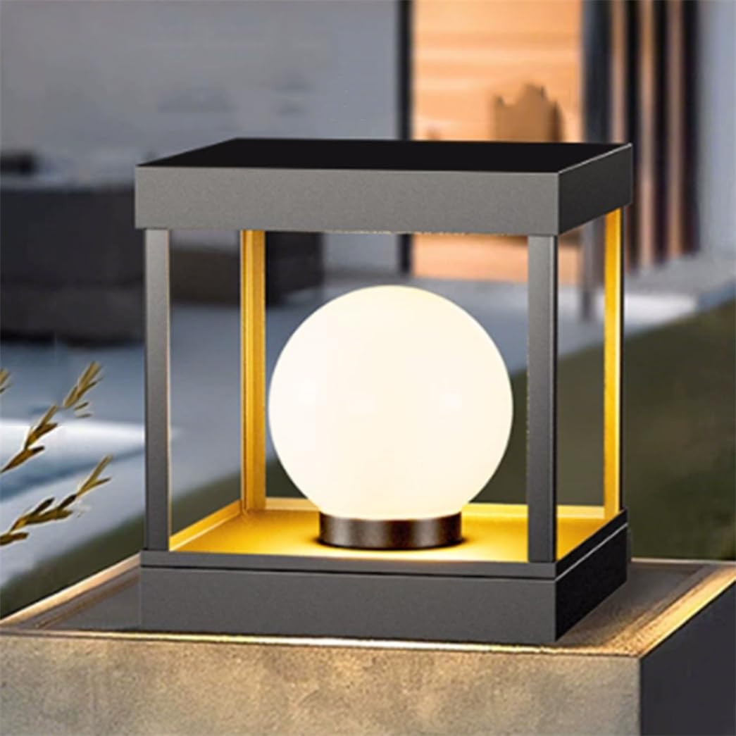 HCIPJQY 4x4 Deck Fence Post Lights Globe Glass Lamp Shade Outdoor Waterproof Square Pillar Lights for Patio House Modern Landscape Lantern with Black Finish