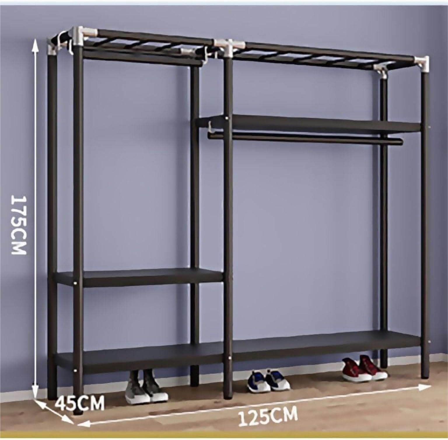 Armadio Armadio Porta Abiti Per Impieghi Gravosi Portatile Con Coperchio Appendiabiti Guardaroba In Metallo Contenitore Camera(125 * 45 * 175cm)